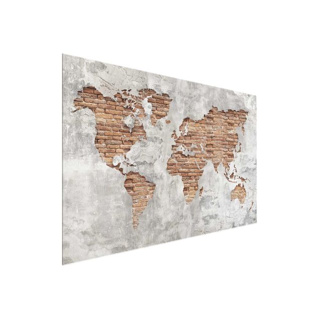 Framed world map Shabby Concrete Brick World Map