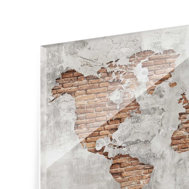 Glass print - Shabby Concrete Brick World Map