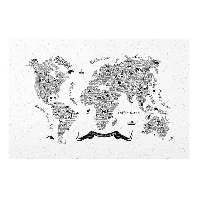 Black and white art Typography World Map White