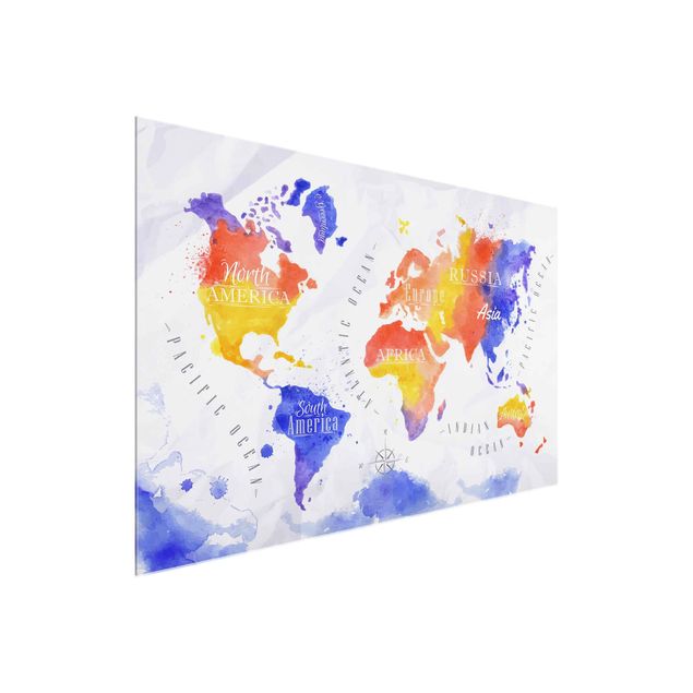 Architectural prints World Map Watercolour Purple Red Yellow