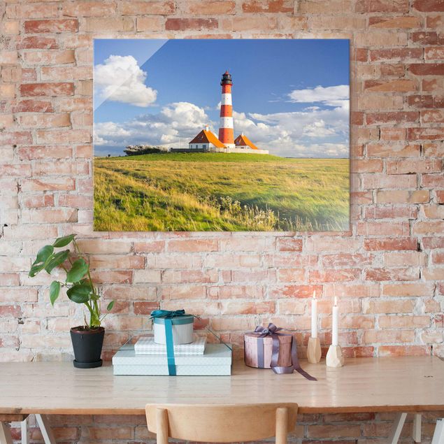 Glass prints dunes Lighthouse In Schleswig-Holstein
