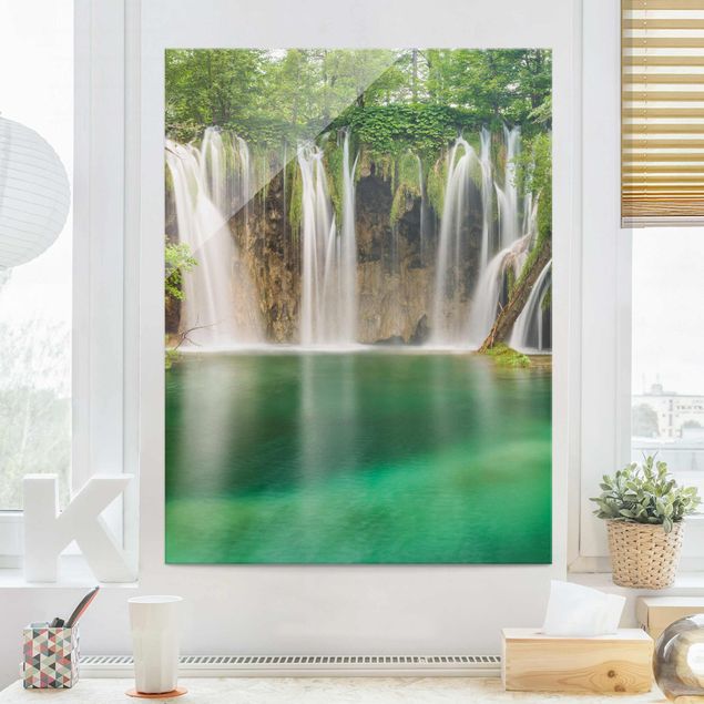 Glass prints waterfall Waterfall Plitvice Lakes