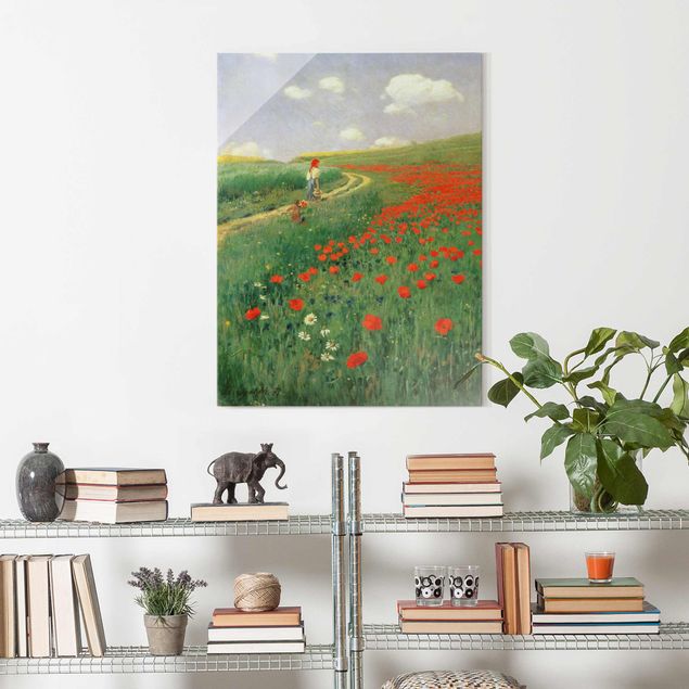 Glass prints poppy Pál Szinyei-Merse - Summer Landscape With A Blossoming Poppy