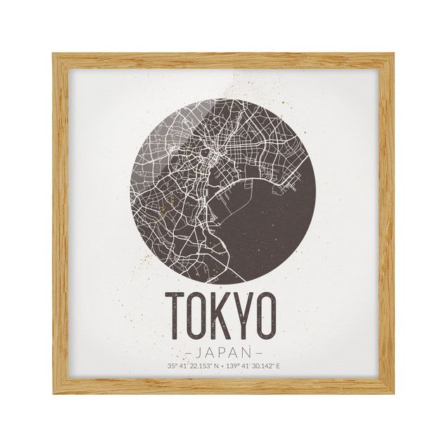 Framed world map Tokyo City Map - Retro