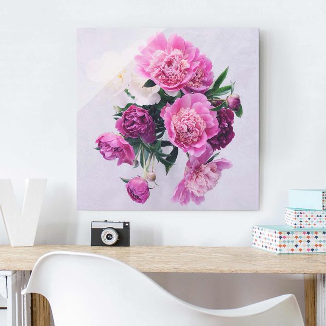 Glas Magnetboard Peonies Shabby Pink White
