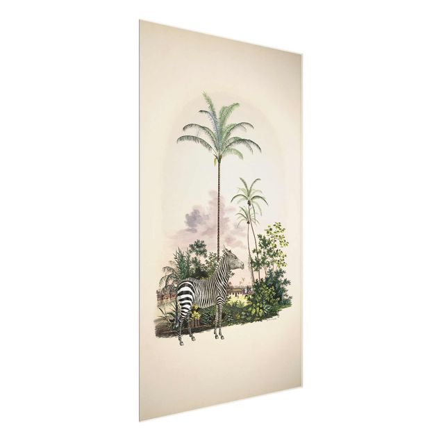Glass prints landscape Zebra Front Of Palm Trees Illustration