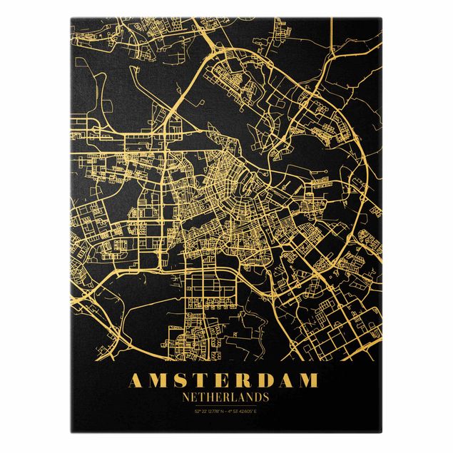 Wall art prints Amsterdam City Map - Classic Black
