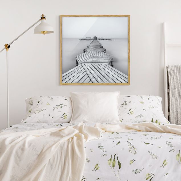 3D wall art Wooden Pier In Black And White