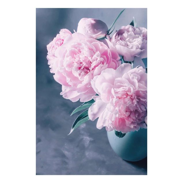 Flower print Vase With Light Pink Peony Shabby