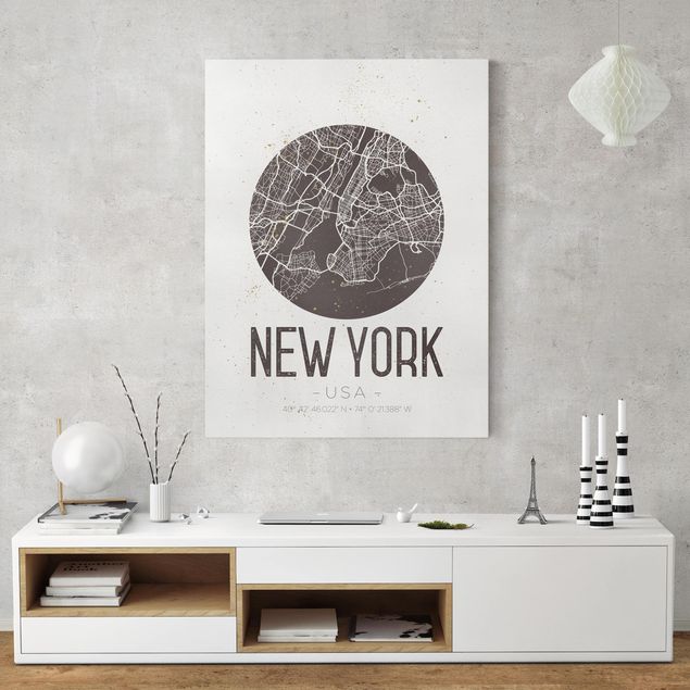 New York skyline canvas New York City Map - Retro