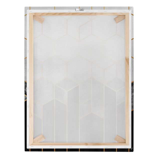 Canvas wall art Golden Hexagons Black And White