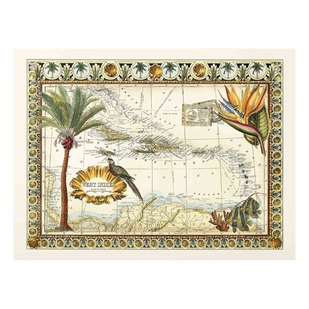 Landscape canvas prints Vintage Tropical Map West Indies