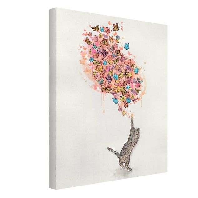 Cat wall art Illustration Cat With Colourful Butterflies Painting
