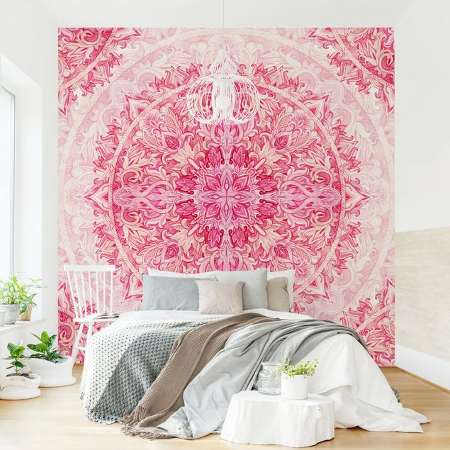 Contemporary wallpaper Mandala Watercolour Ornament Pattern Pink