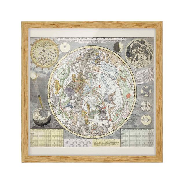World map framed print Vintage Ancient Star Map