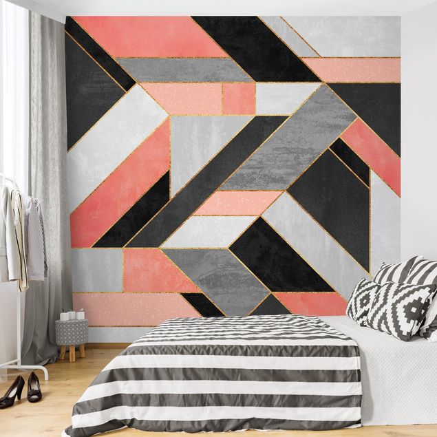 Modern wallpaper designs Geometry Pink And Gold