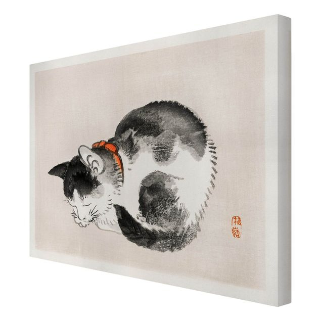 Animal wall art Asian Vintage Drawing Sleeping Cat