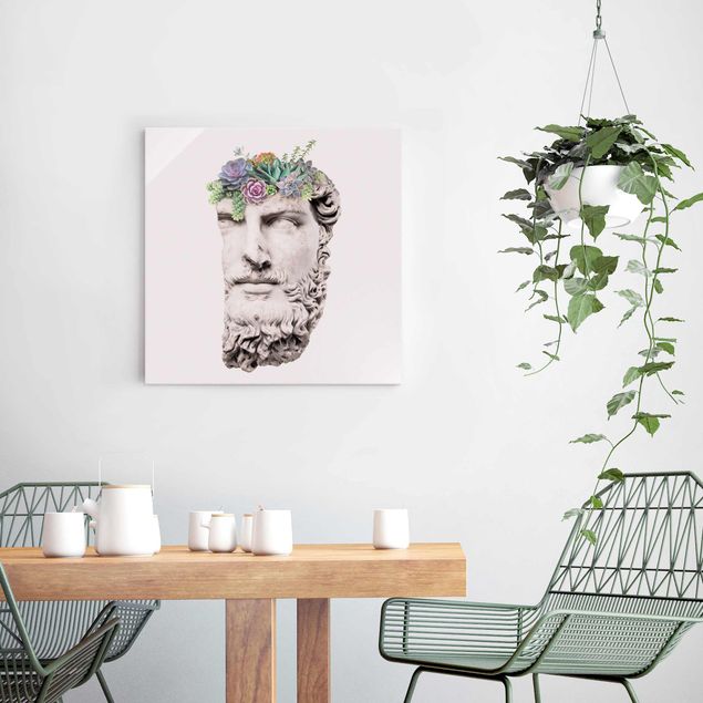 Glass prints flower Head With Succulents