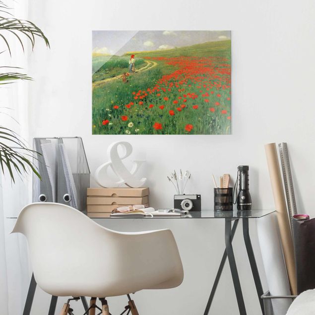 Glass prints poppy Pál Szinyei-Merse - Summer Landscape With A Blossoming Poppy