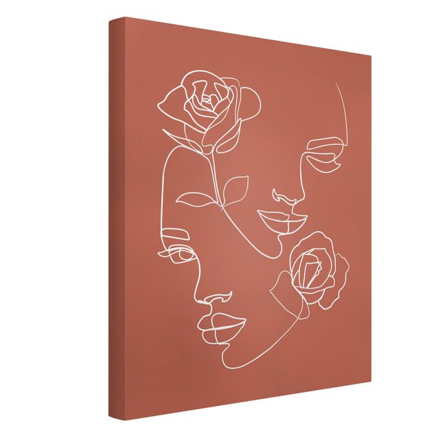 Rose canvas Line Art Faces Women Roses Copper