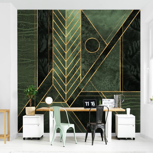 Wallpapers modern Geometric Shapes Emerald Gold