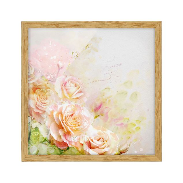 Flower pictures framed Watercolour Rose Composition