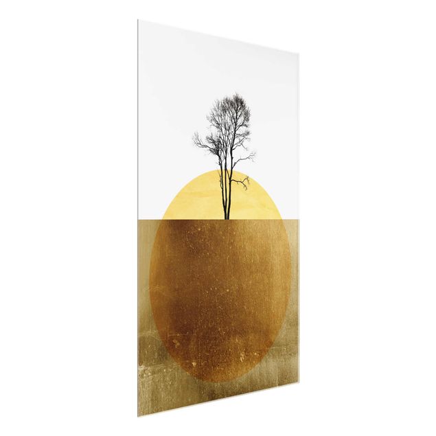Glass prints landscape Golden Sun With Tree