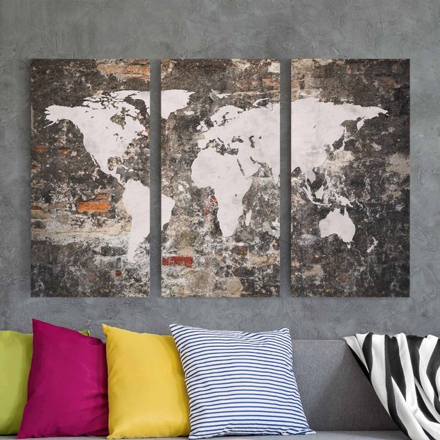 Canvas prints stone Old Wall World Map