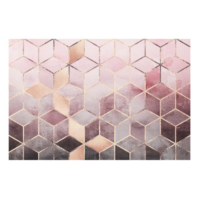 Abstract canvas wall art Pink Grey Golden Geometry