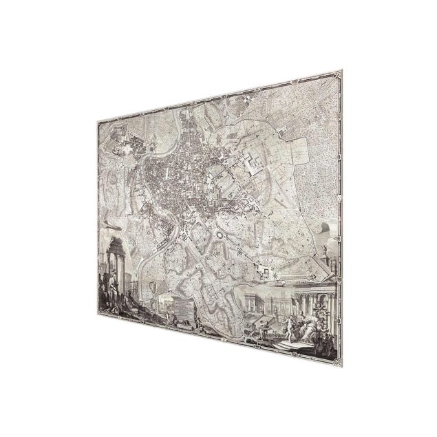 Grey canvas wall art Vintage Map Rome