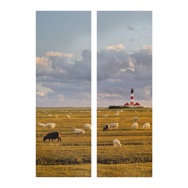 Mountain canvas art North Sea Lighthouse With Flock Of Sheep