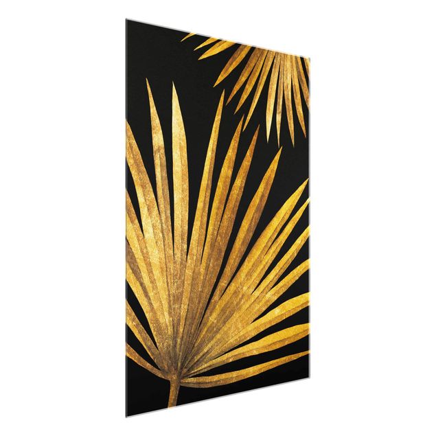 Flower print Gold - Palm Leaf On Black