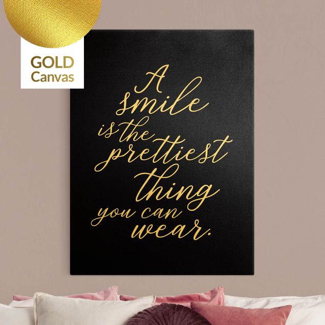Inspirational quotes on canvas A Smile is the prettiest thing Sans Serif Black