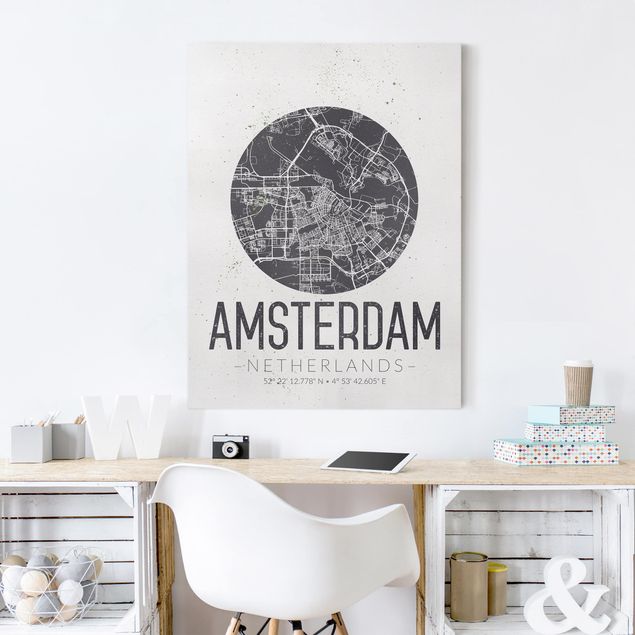 Canvas black and white Amsterdam City Map - Retro