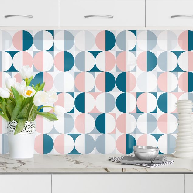 Kitchen Semicircle Pattern In Blue With Light Pink II