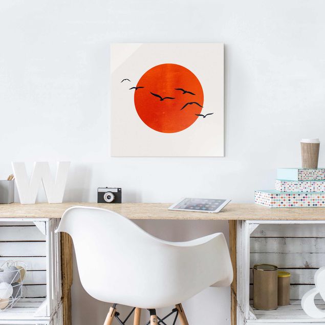 Landscape wall art Flock Of Birds In Front Of Red Sun I
