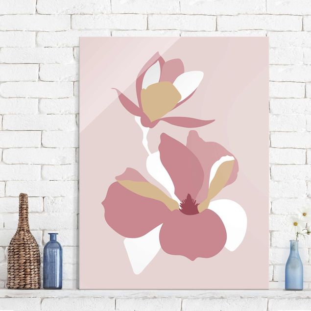 Prints Line Art Flowers Pastel Pink