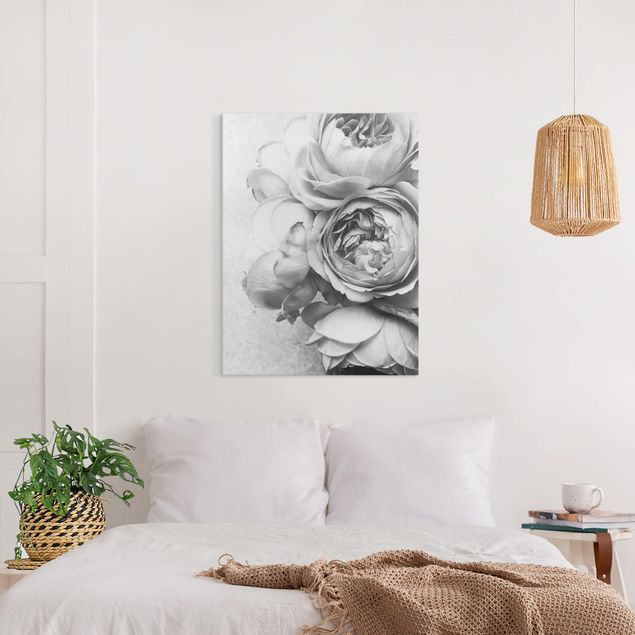 Canvas black and white Peony Flowers Black White