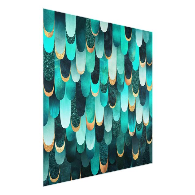 Prints abstract Feathers Gold Turquoise