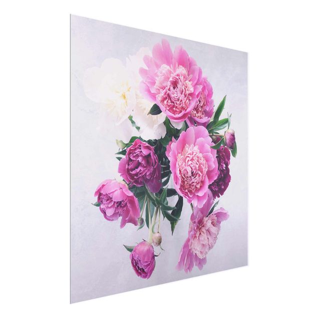Glass prints flower Peonies Shabby Pink White