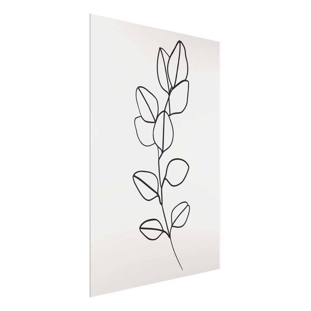 Glass prints flower Line Art Branch Leaves Black And White
