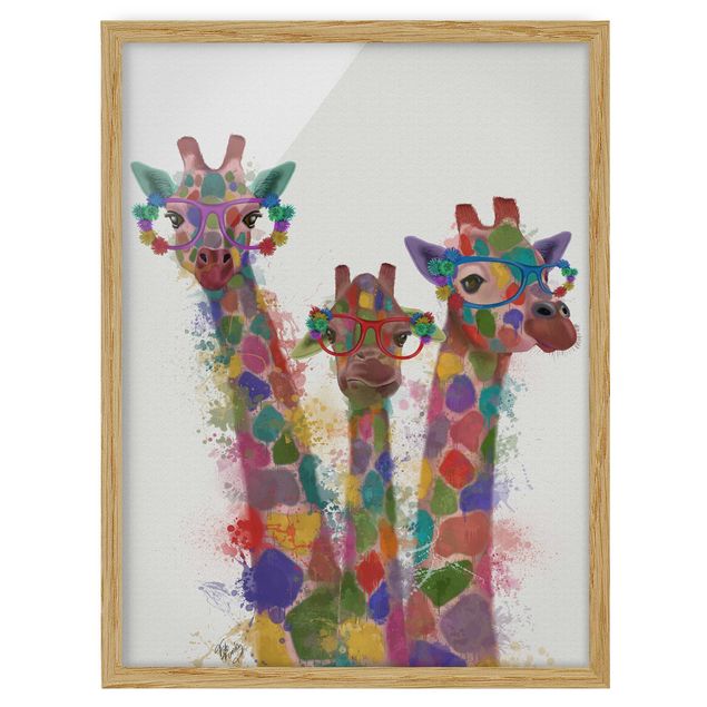 Modern art prints Rainbow Splash Giraffe Trio