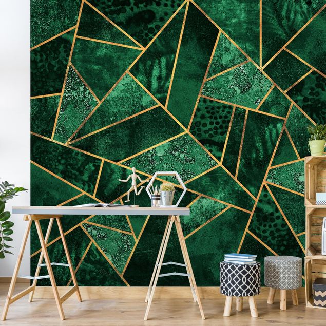Geometric pattern wallpaper Dark Emerald With Gold