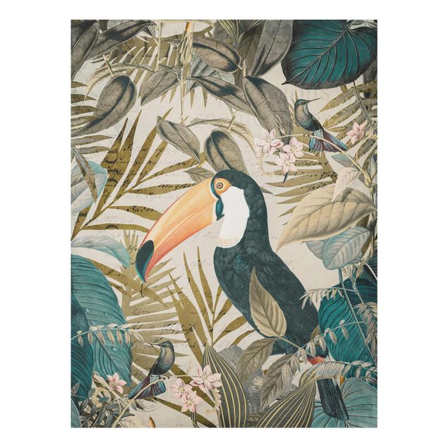 Floral canvas Vintage Collage - Toucan In The Jungle