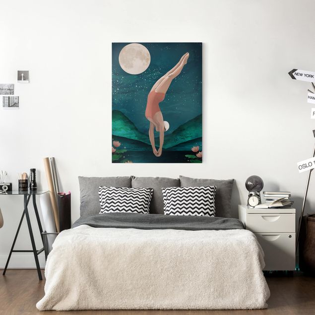 Art prints Illustration Bather Woman Moon Painting
