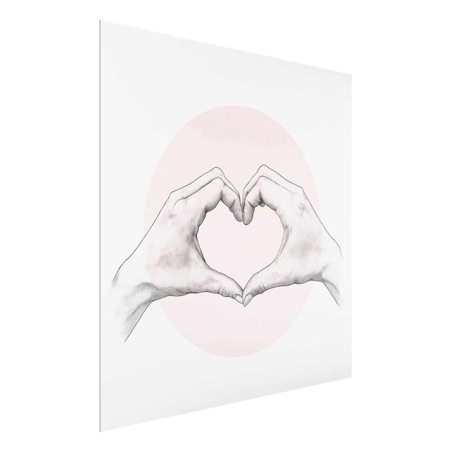 Contemporary art prints Illustration Heart Hands Circle Pink White
