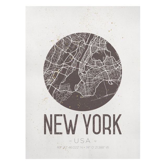 Framed world map New York City Map - Retro