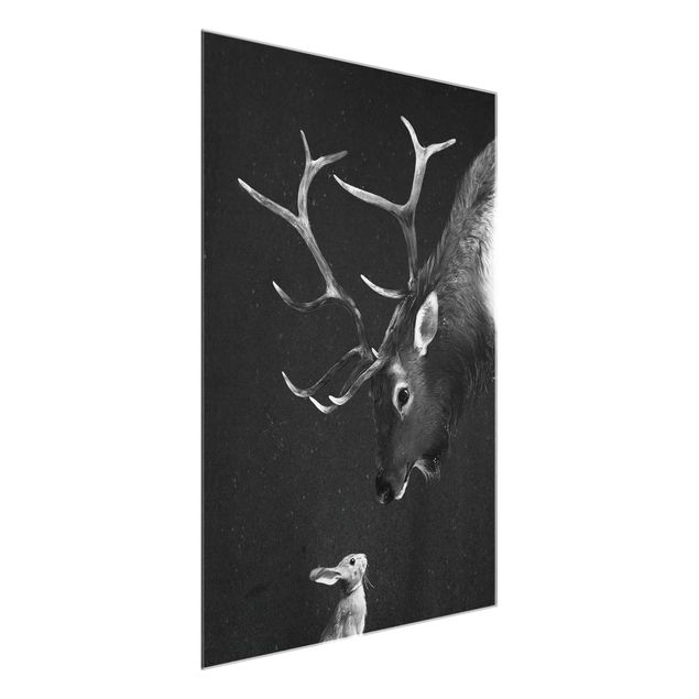 Wall art deer Illustration Deer And Rabbit Black And White Drawing