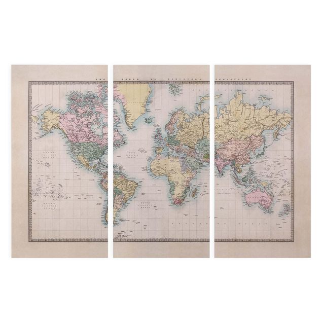 Prints Vintage World Map Around 1850