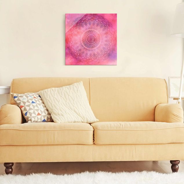 Glass prints spiritual Watercolour Mandala Light Pink Violet